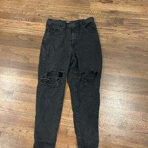 Black Distressed High-Waist Jeans